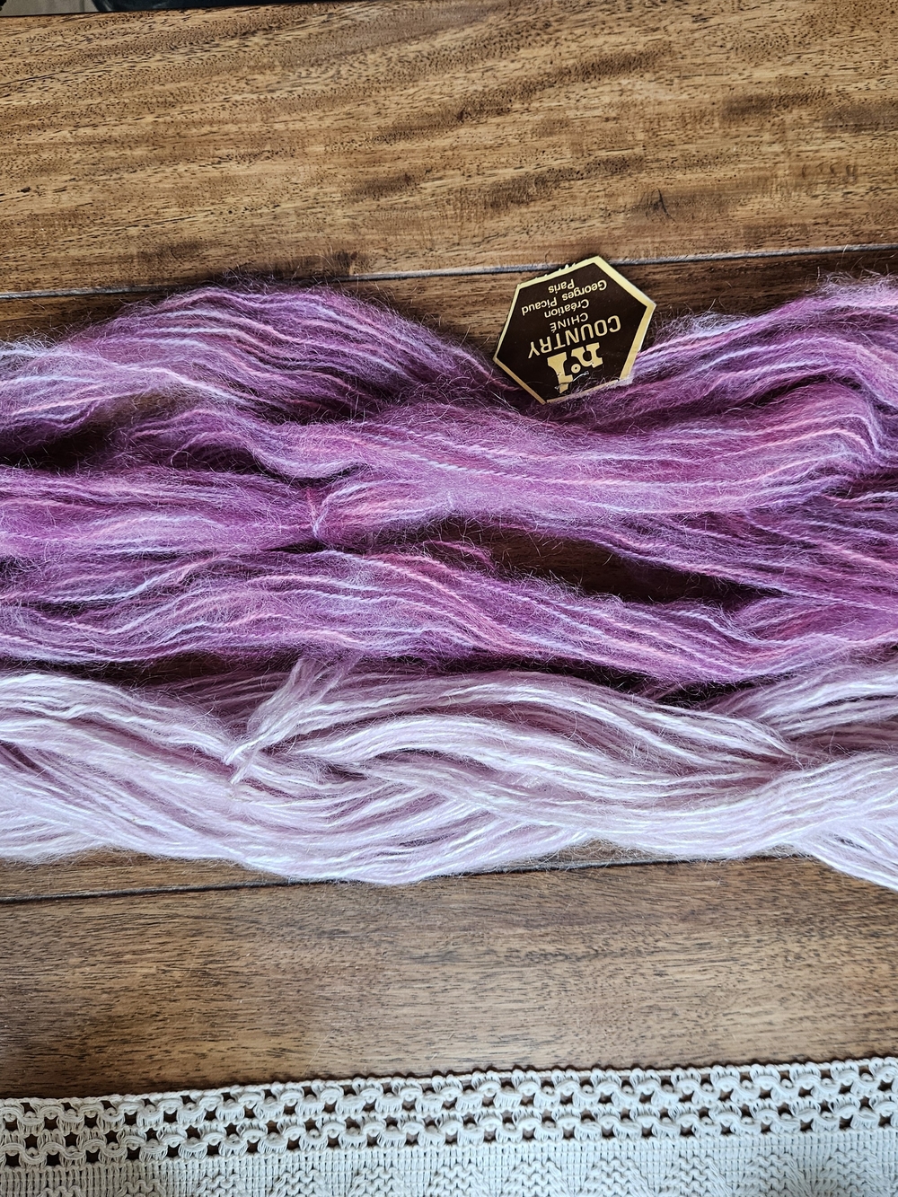 Handspun Country Garden Hand-Dyed Mohair/Silk Roving - Pink to Lavender Ombre